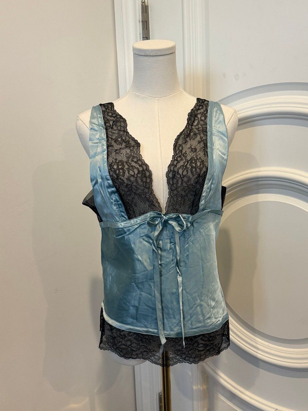 Victoria's Secret Y2K Babydoll Medium Silk Satin Blue Lace Lingerie Camisole.